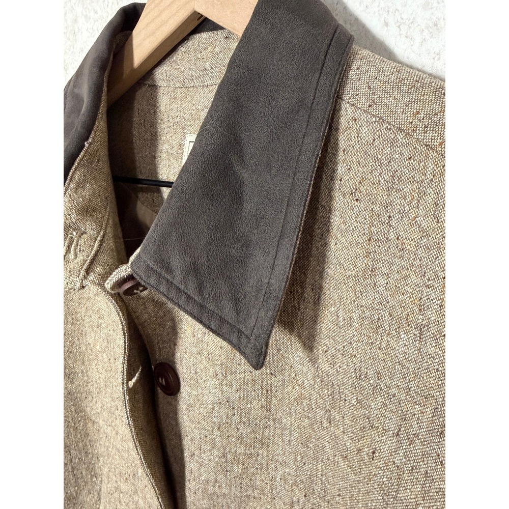 LL Bean Field Coat Barn Jacket Women 16 Brown Wool Blend Suede Collar Preppy - Picture 7 of 10